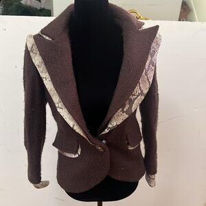 TERRY PARIS SNAKE PRINT‎ LEATHER & WOOL BLAZER JACKET SIZE S
